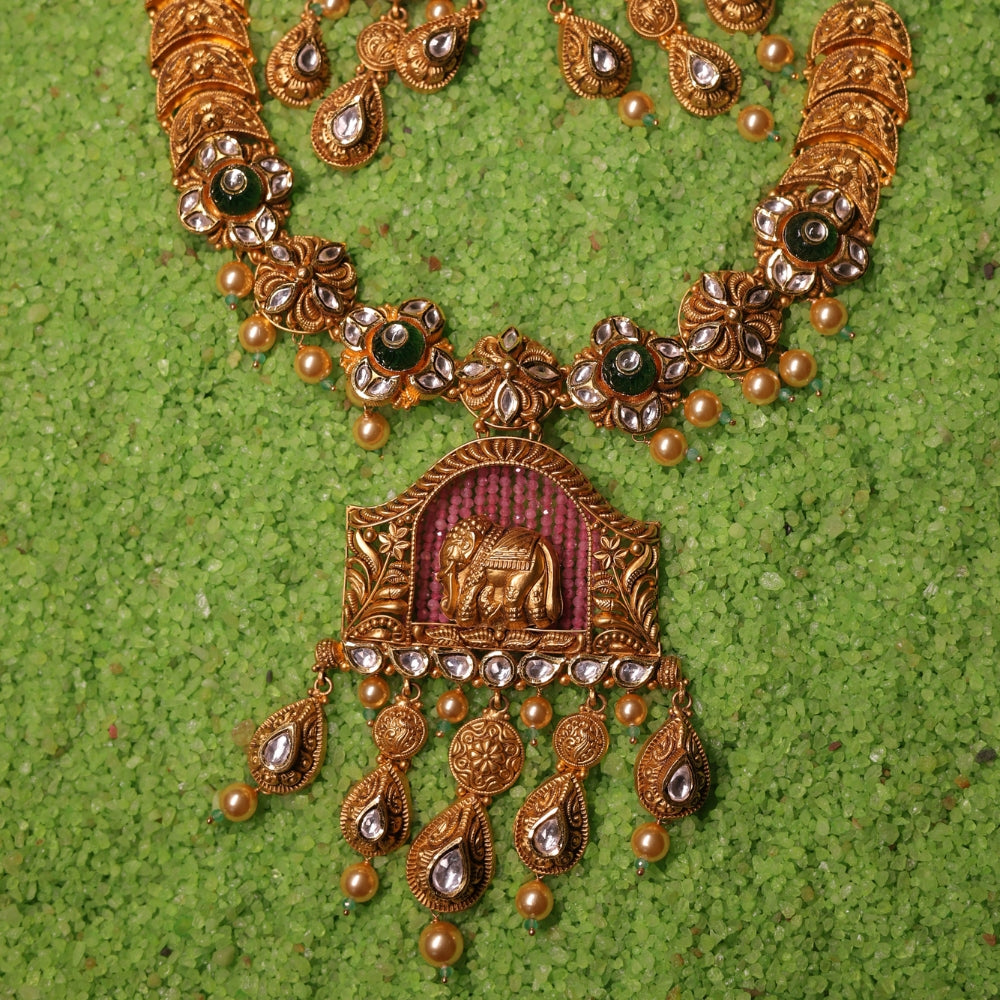 Antique Gold Elephant Necklace Set