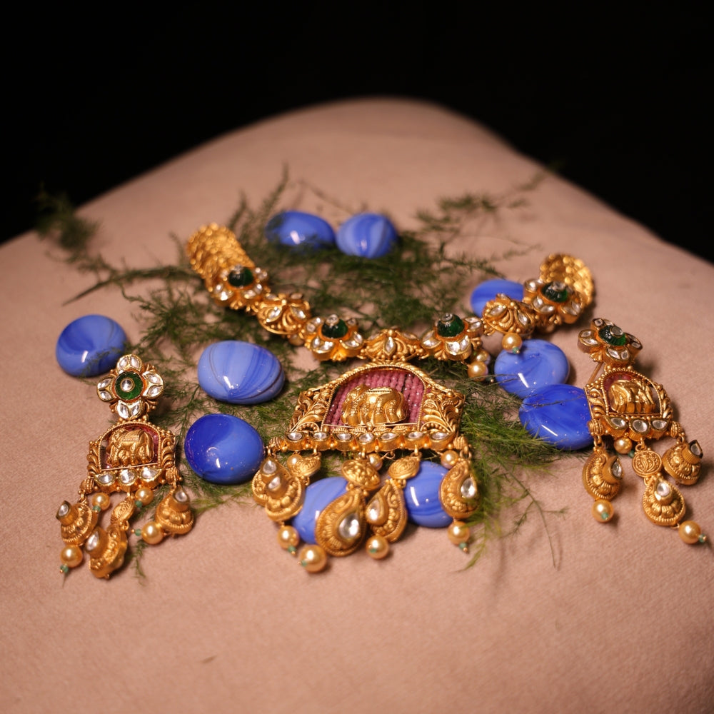 Antique Gold Elephant Necklace Set