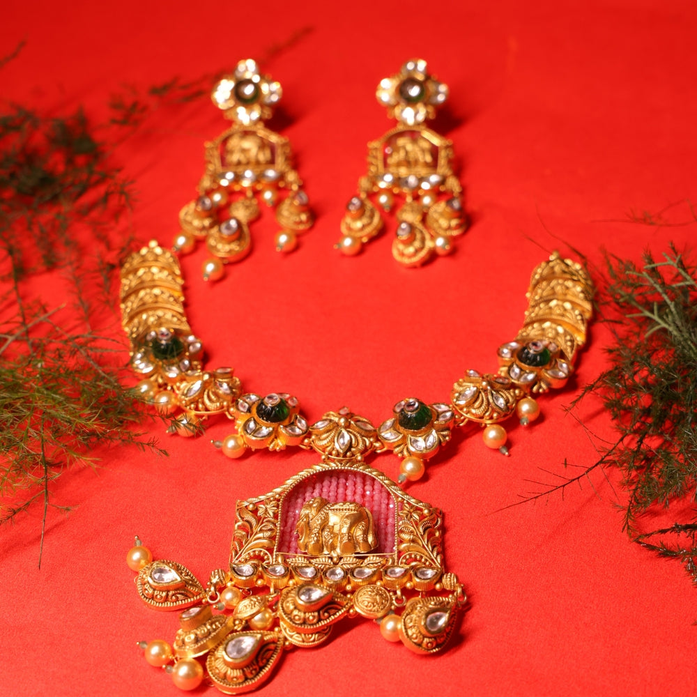 Antique Gold Elephant Necklace Set