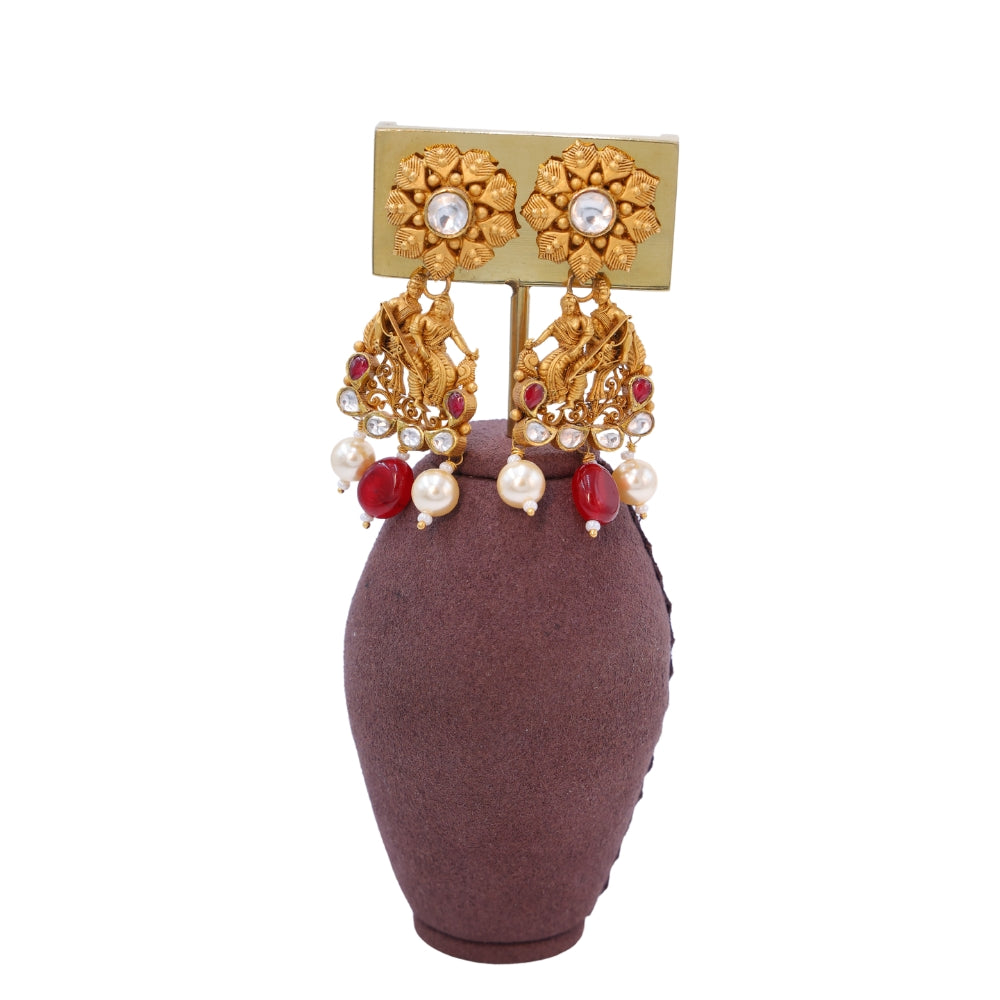 Traditional Gold Jhumki Earrings with Pearls and Rubies
