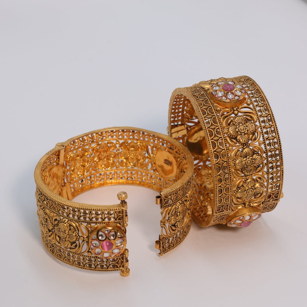 Timeless Gold Bangle Set with Pink Stones