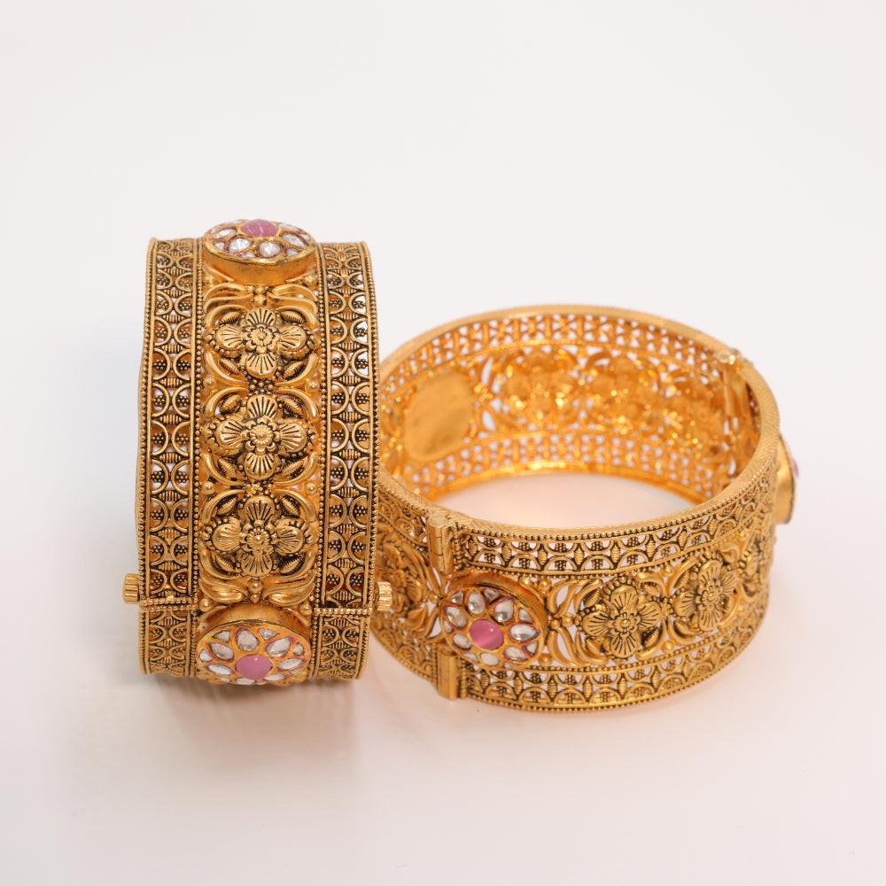 Timeless Gold Bangle Set with Pink Stones