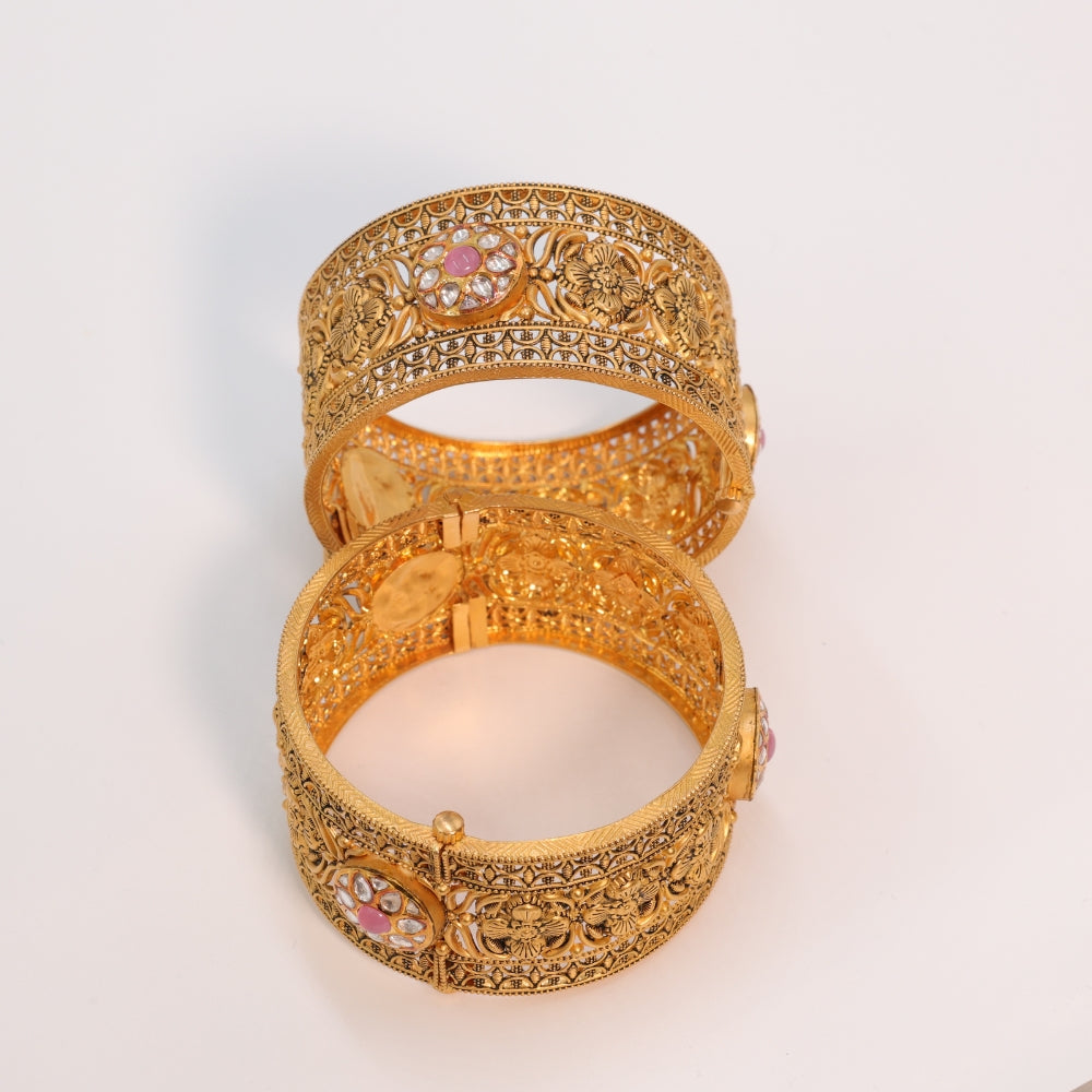 Timeless Gold Bangle Set with Pink Stones