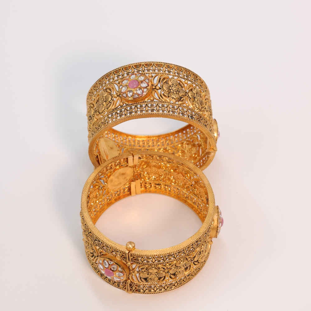 Timeless Gold Bangle Set with Pink Stones