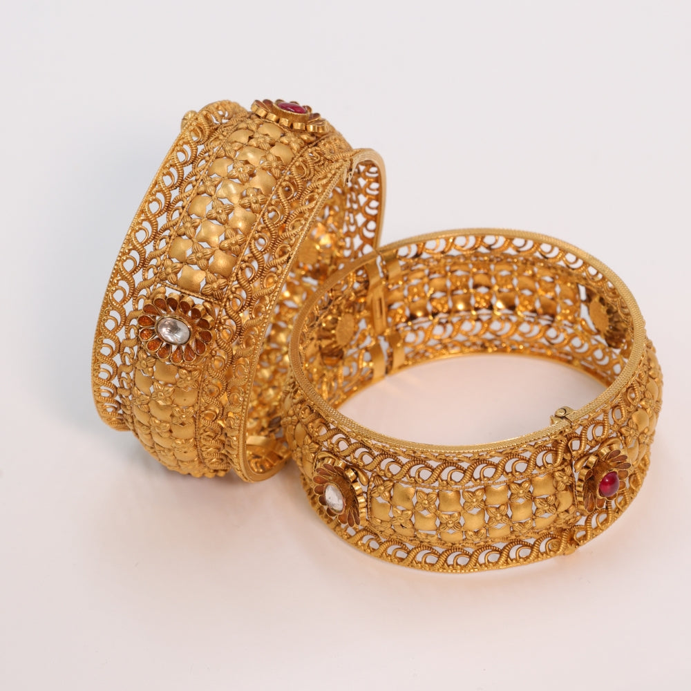Gold Bangles with Ruby Accents