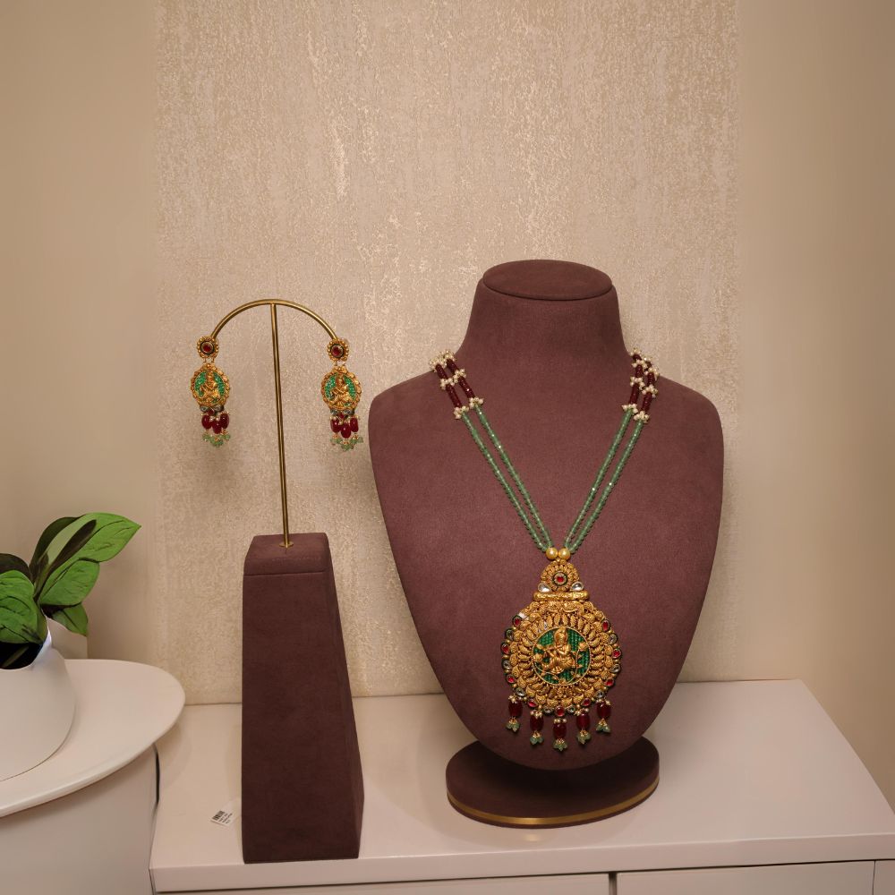 Indian-Inspired Green Beaded Necklace Set