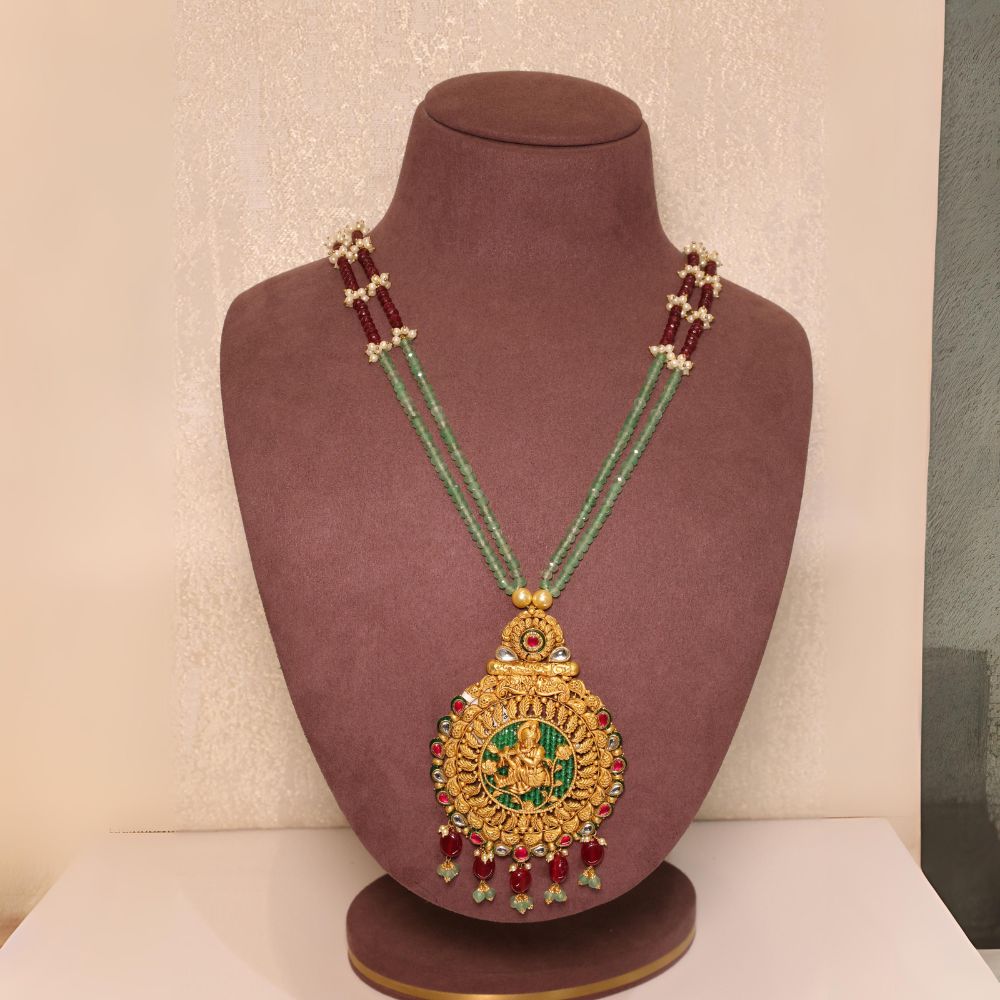 Indian-Inspired Green Beaded Necklace Set