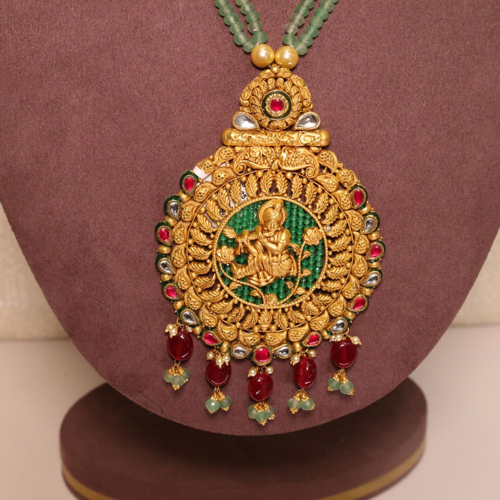 Indian-Inspired Green Beaded Necklace Set