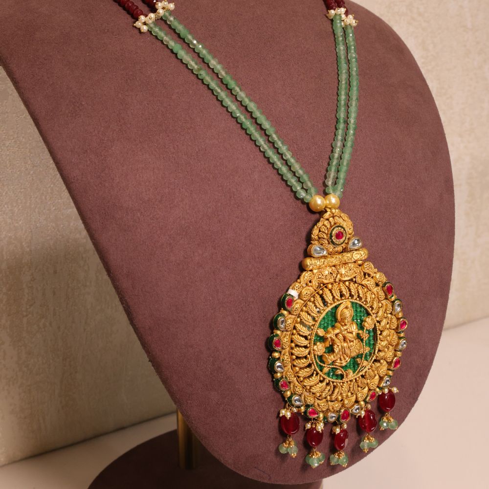 Indian-Inspired Green Beaded Necklace Set