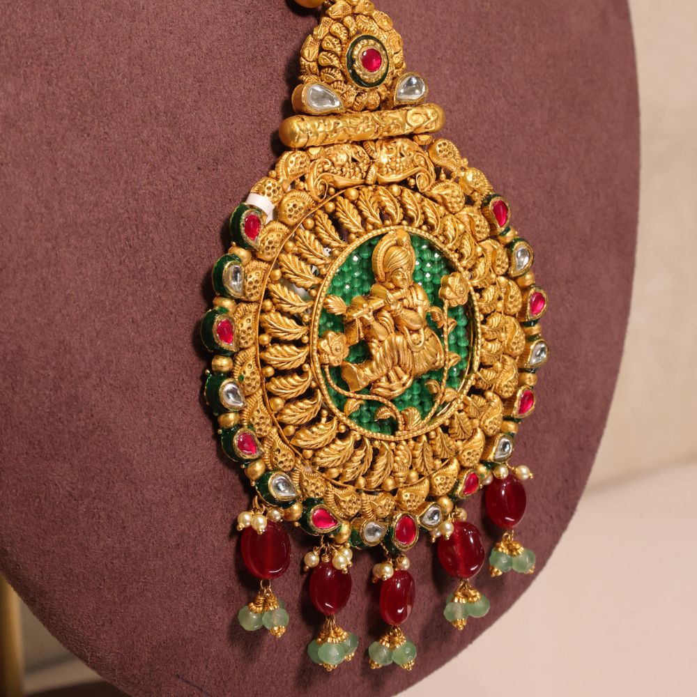 Indian-Inspired Green Beaded Necklace Set