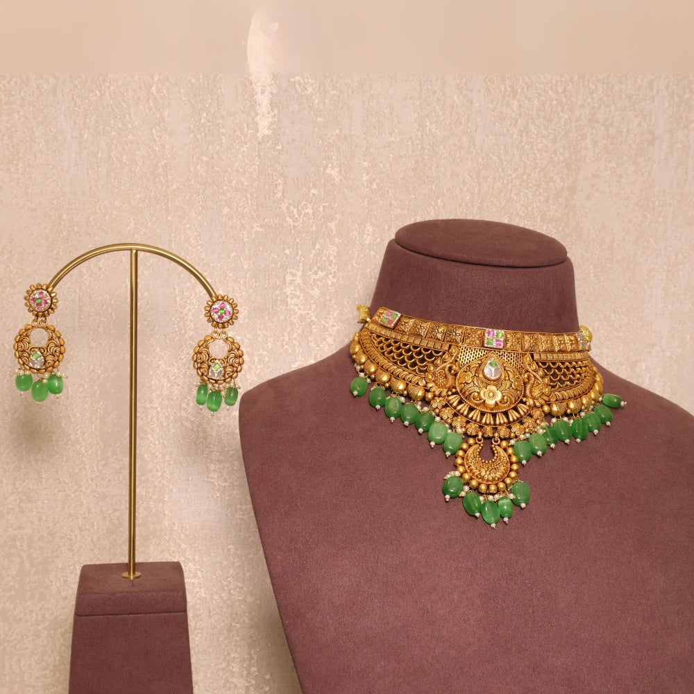 Timeless Green Stone Choker Necklace Set