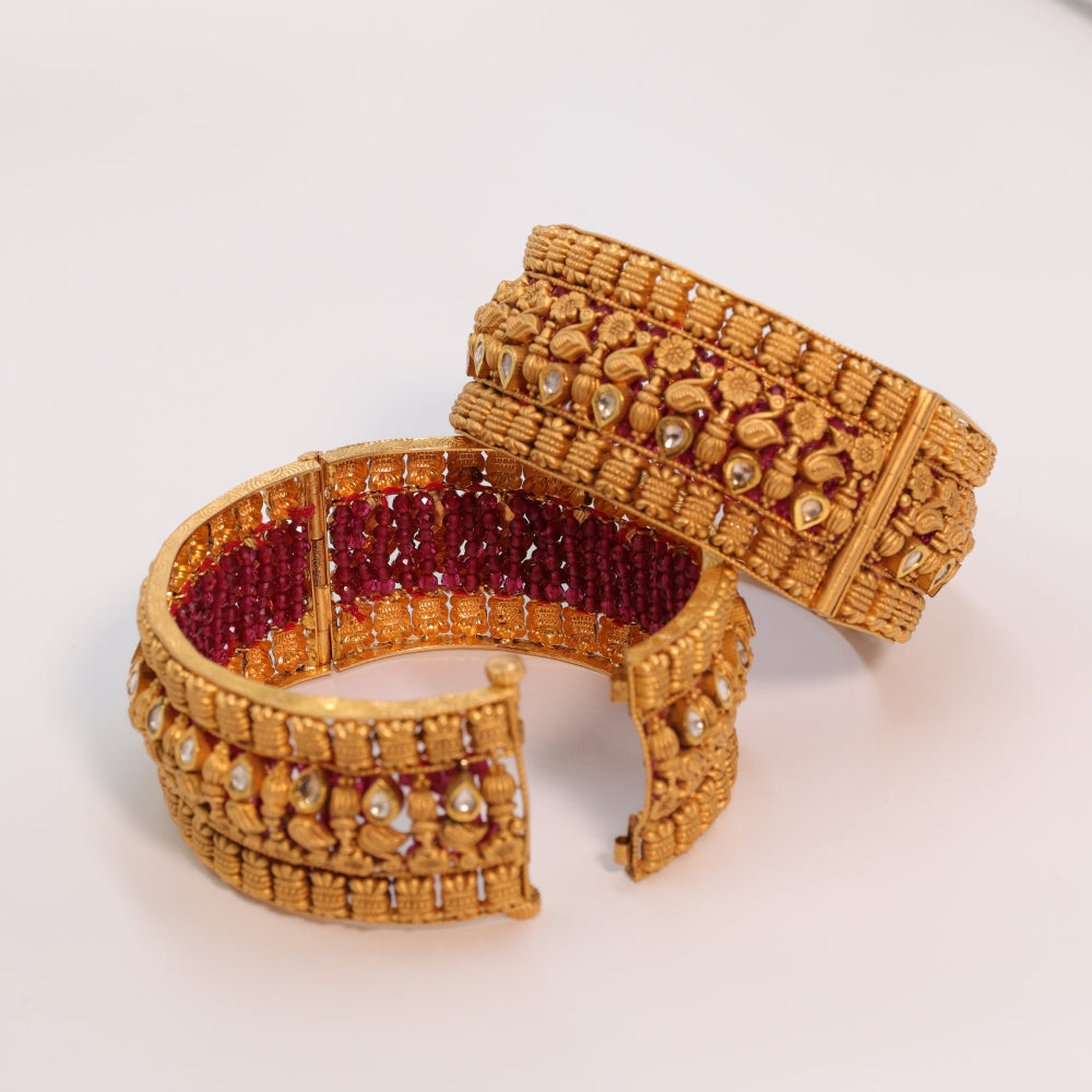 Timeless Gold Bangle Set with Red Stones
