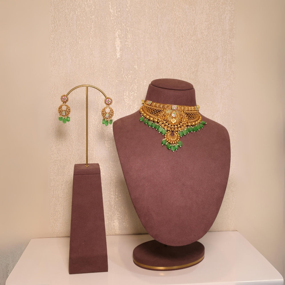 Timeless Green Stone Choker Necklace Set