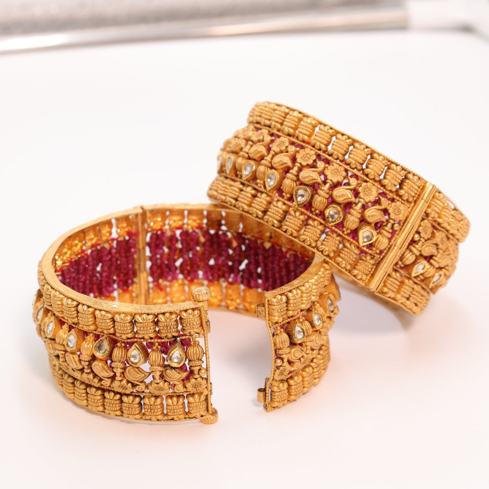 Timeless Gold Bangle Set with Red Stones