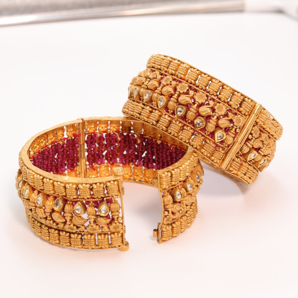 Timeless Gold Bangle Set with Red Stones