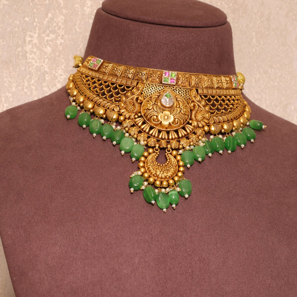 Timeless Green Stone Choker Necklace Set