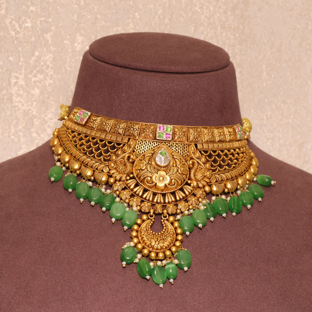 Timeless Green Stone Choker Necklace Set