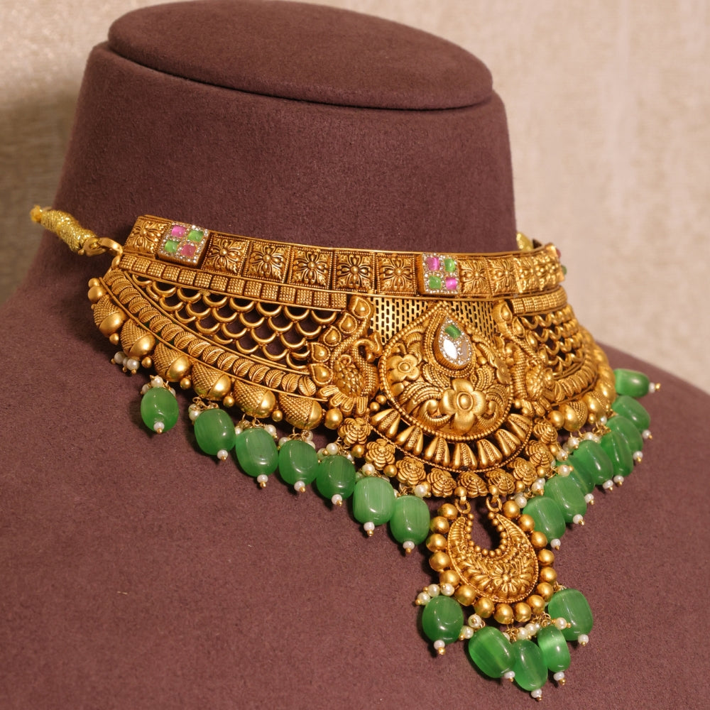 Timeless Green Stone Choker Necklace Set