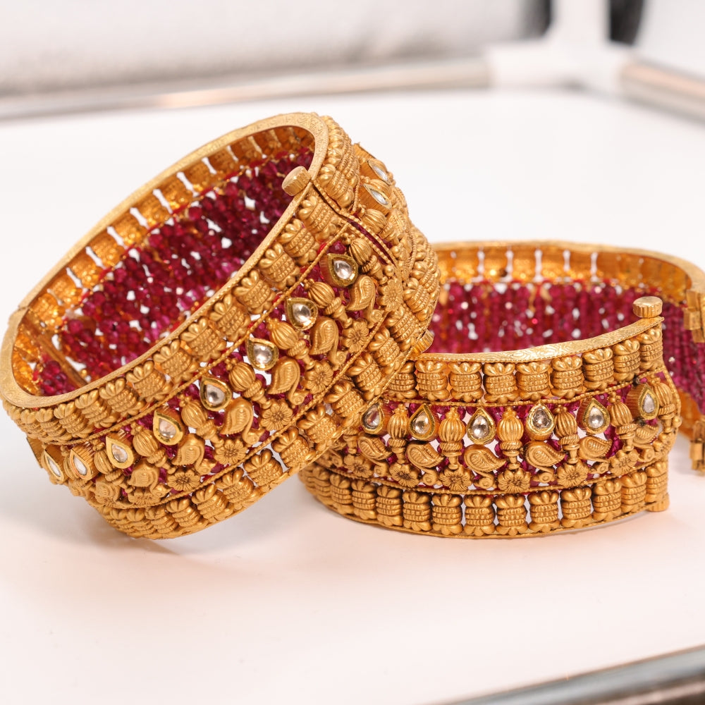 Timeless Gold Bangle Set with Red Stones