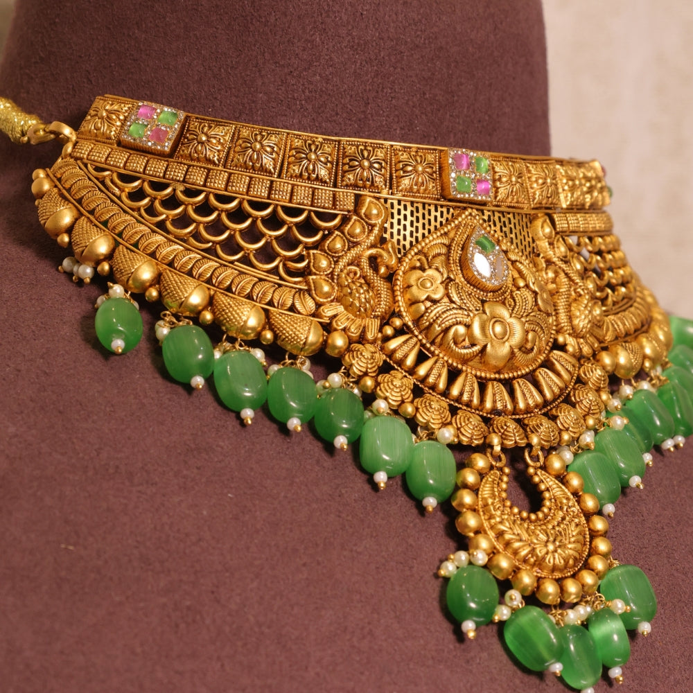 Timeless Green Stone Choker Necklace Set