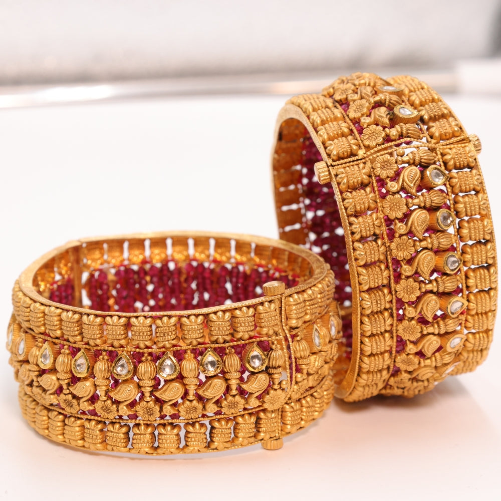 Timeless Gold Bangle Set with Red Stones