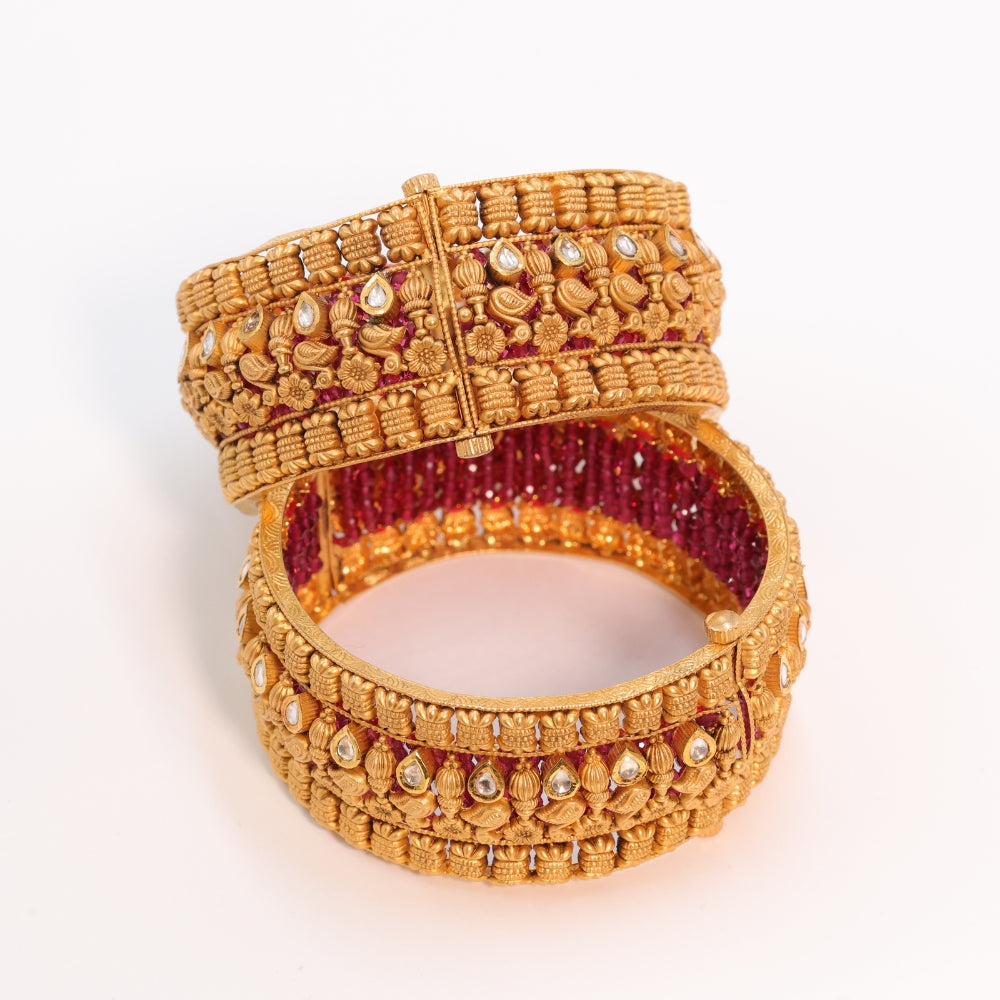 Timeless Gold Bangle Set with Red Stones