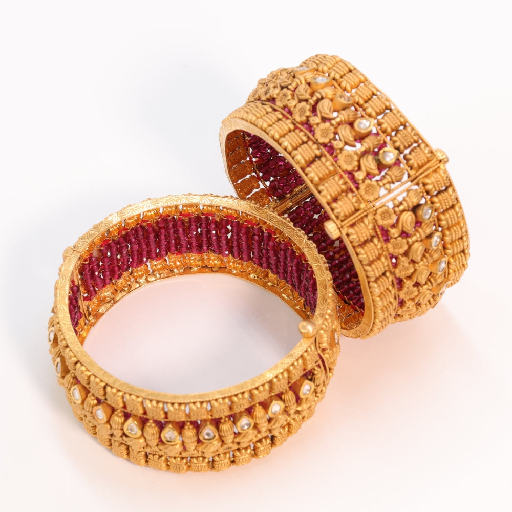 Timeless Gold Bangle Set with Red Stones
