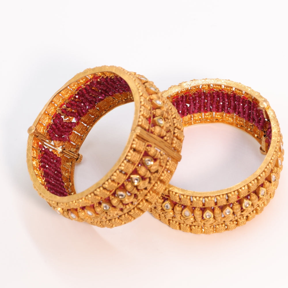 Timeless Gold Bangle Set with Red Stones