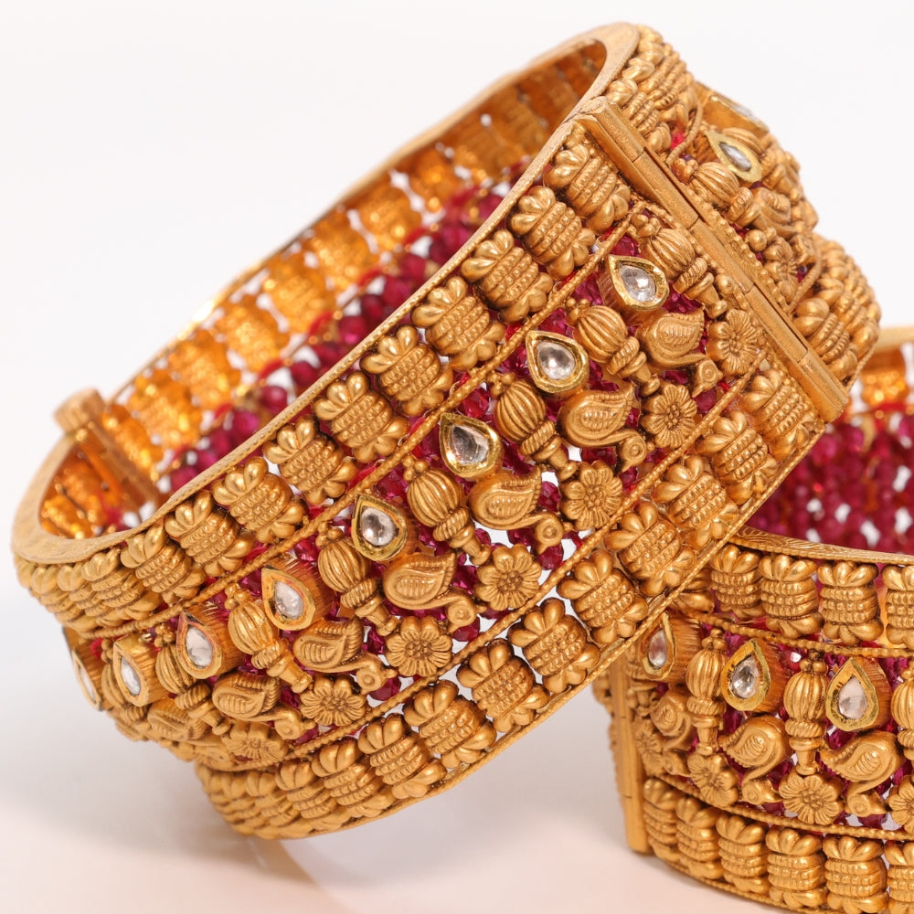 Timeless Gold Bangle Set with Red Stones