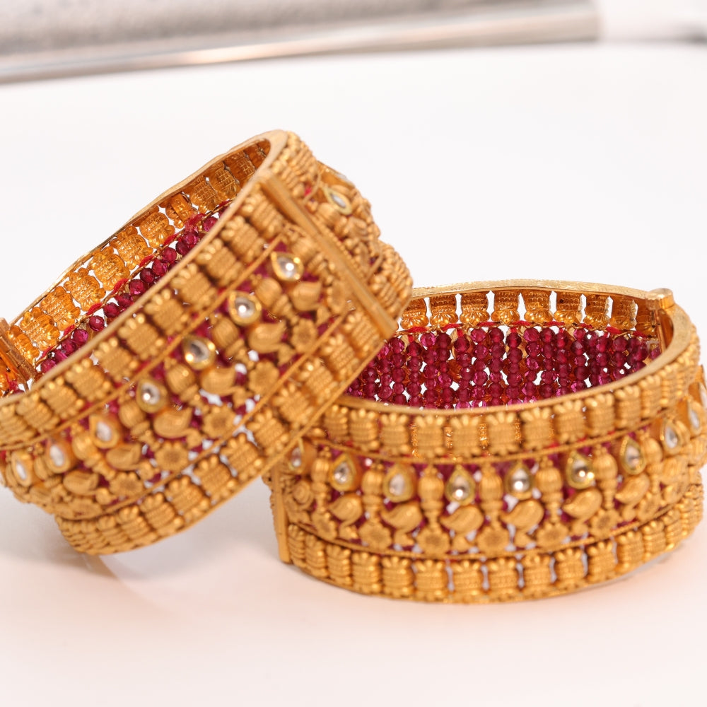 Timeless Gold Bangle Set with Red Stones