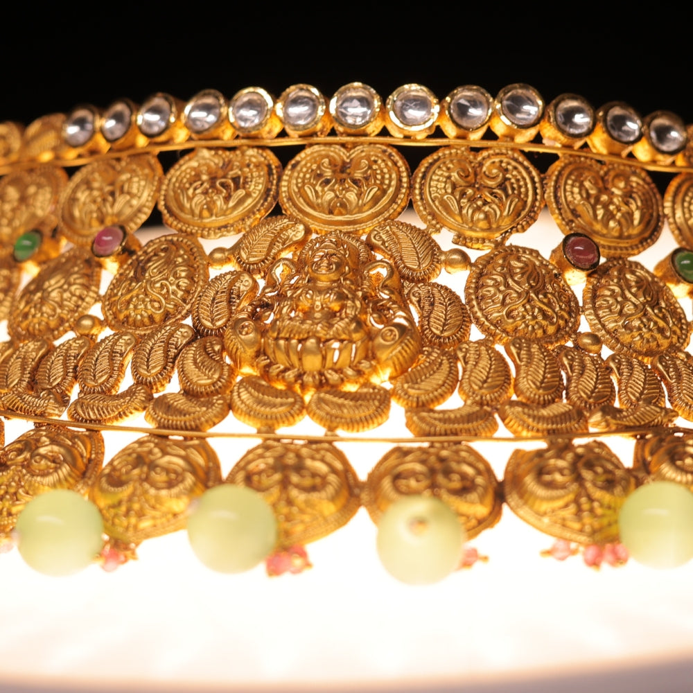 Royal Gold Choker Necklace with Green Gemstone Drops