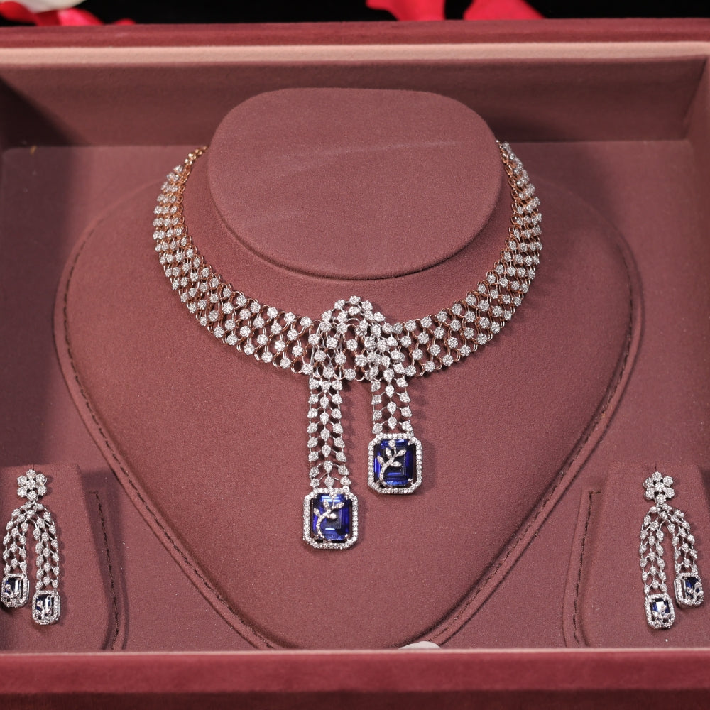 Diamond Choker Necklace with Sapphire Accents
